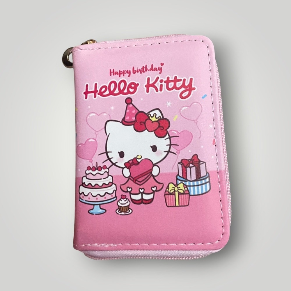 Sanrio Hello Kitty Wallet Kids Pink Happy Birthday Zip Coin Purse Anime Kawaii